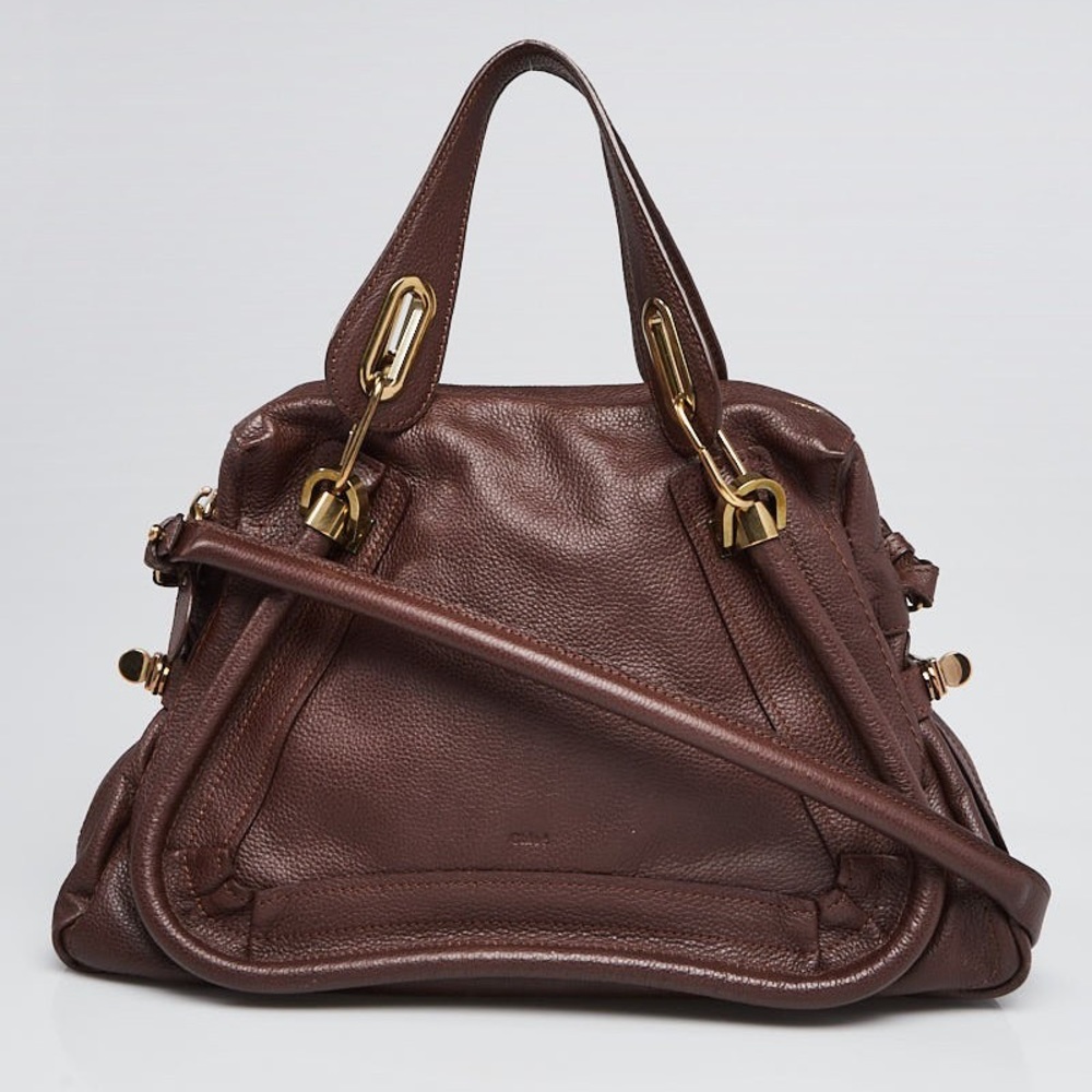 CHLOE Brown Pebbled Leather Medium Paraty Bag
